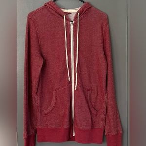 Men’s zip up jacket, maroon, size small.